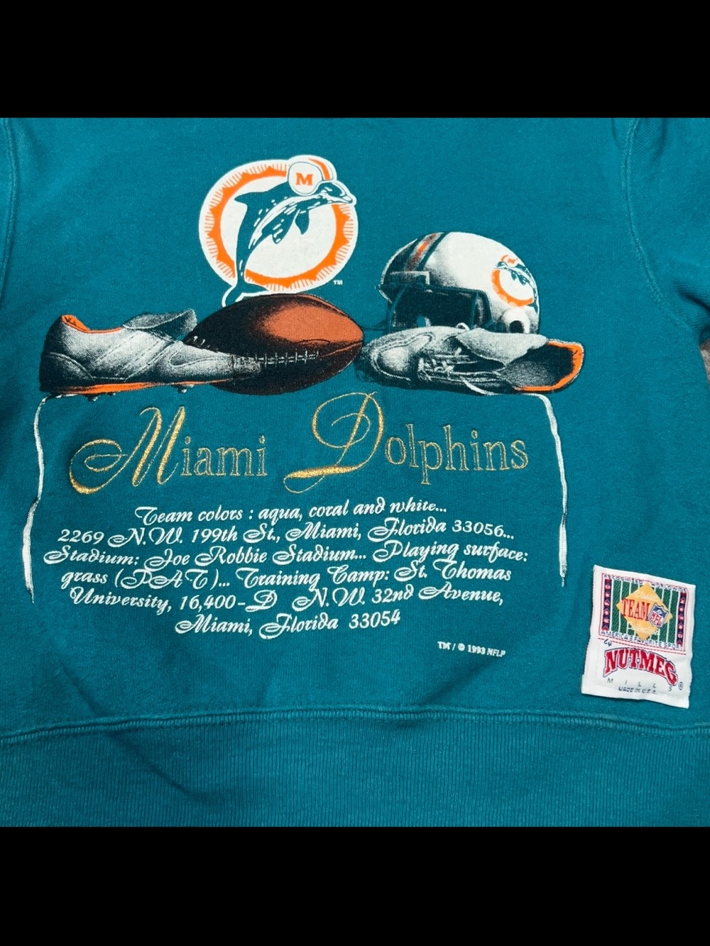 Vtg 90s Youth Small Nutmeg Mills Miami Dolphins NFL Football Crewneck Sweatshirt - Picture 3 of 7
